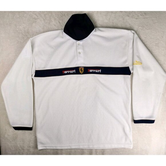Vintage 1996 Ferrari Michael Schumacher Men's White Polo Shirt 2XL Nice Man - Picture 1 of 12